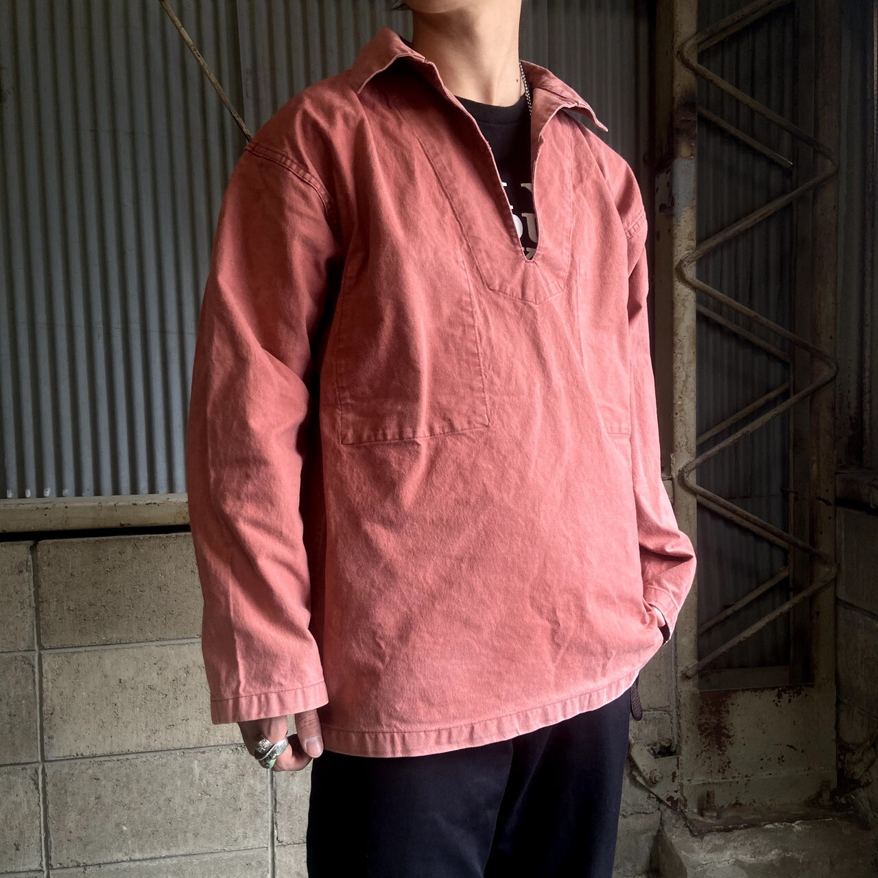 Le Glazik フランス製 フィッシャーマンスモック ユーロワークジャケット メンズl Xl相当 古着 ルグラジック フレンチワーク フェードピンク サーモンピンク ワークジャケット Al Cave 古着屋 公式 古着通販サイト