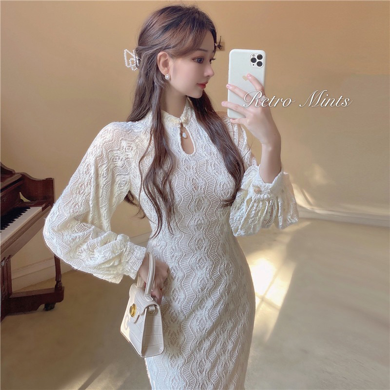 娜娜潮流シリーズ チャイナ風ワンピース 女性らしい 中華服 ドレス パーティー 女子会 S M レース Elegant 娜娜潮流シリーズ チャイナ風ワンピース 女性らしい 中華服 ドレス パーティー 女子会 S M レース Elegant