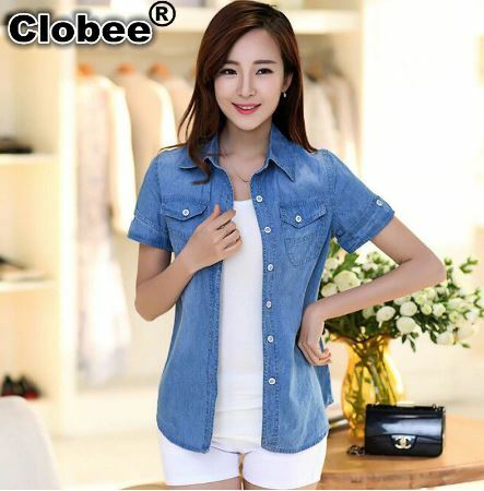 カジュアルデニムシャツ ブラウス 半袖 ショート丈 無地 定番アイテム ベーシック 春夏 レディース 代 30代 女子会 おでかけ 旅行 Dj Freak