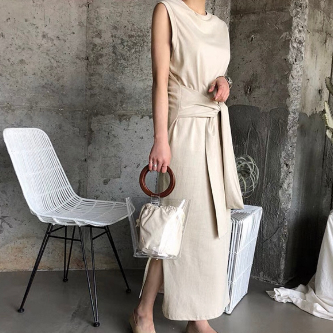 406 ロングスリットワンピ ウエストリボン Scelta 24