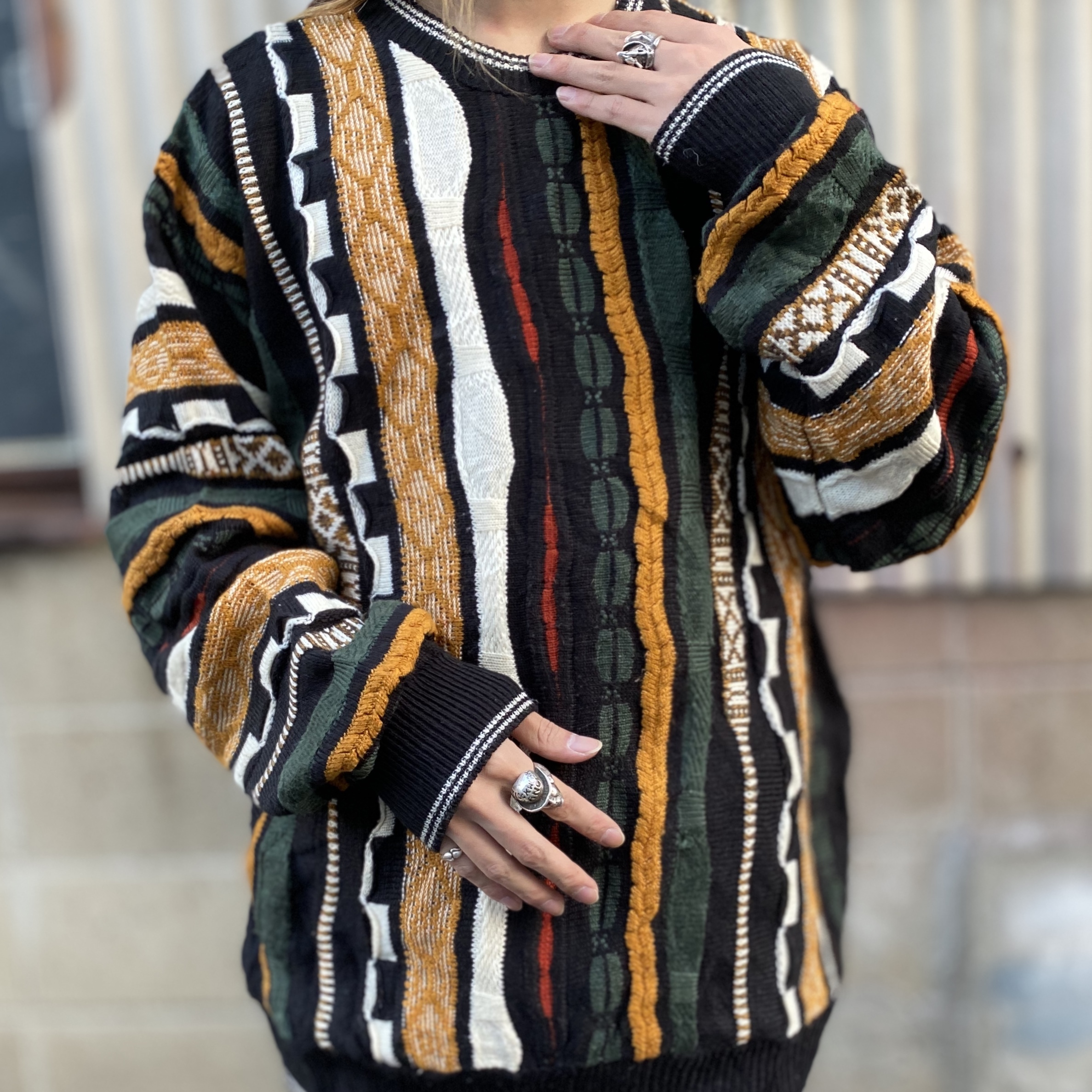 日本に 90s KENZO ケンゾー 立体編み 刺繍ロゴ ウール ニット セーター 