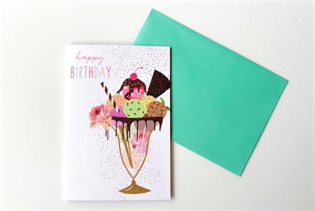 Pictura Birthday Card バースデーカード レターセット Happybirthday お手紙 メッセージカード ギフト 贈り物 お 誕生日 お祝い 封筒付き 海外雑貨 パフェ アイスクリーム チョコレート おしゃれ かわいい ホワイト グリーン キラキラ Puahawaii