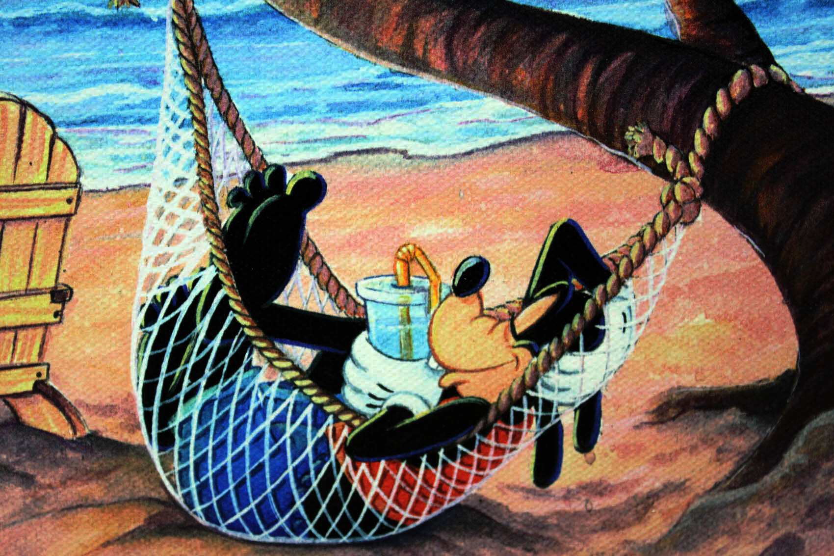 ディズニー絵画 ミッキーマウス ビーチでの美しい一日 作品証明書 展示用フック付 限定1500部キャンバスジークレ ディズニー絵画 ポスター