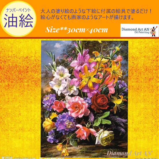 油絵 Op 19 ナンバーペイント 花 ぬりえ 大人の塗り絵 イラスト ダイヤモンドアート An