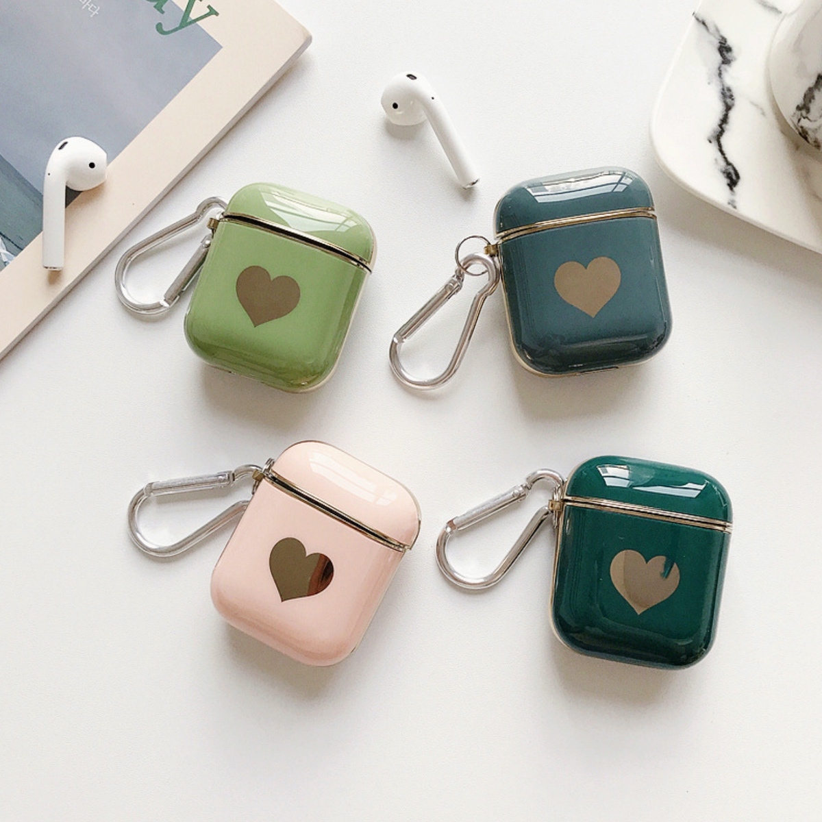 Airpods ケース 韓国 フチゴールドハート エアポッズ カバー ハード プラスチック かわいい 大人 可愛い お洒落 イヤホンケース セレクトショップオンリーユー