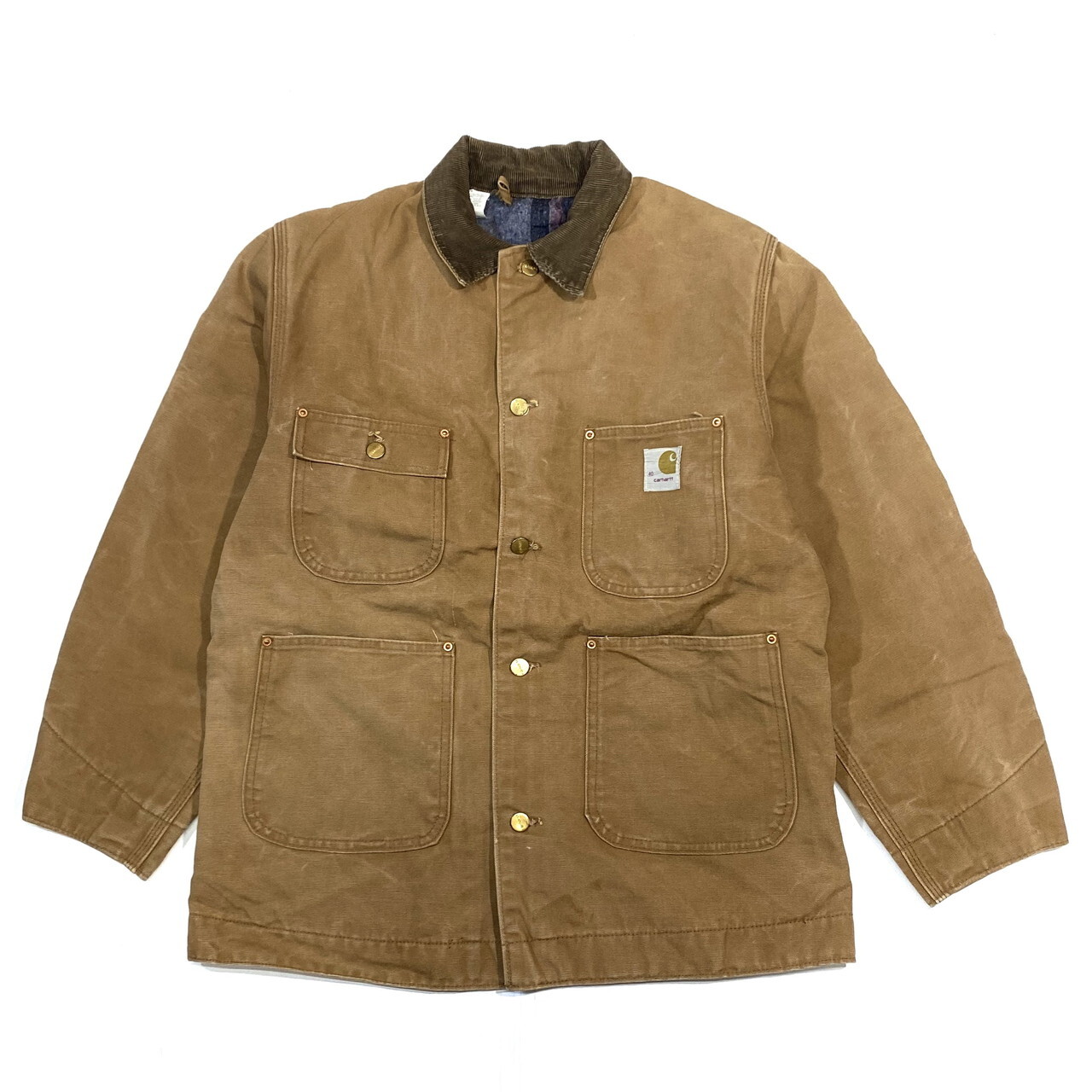 70年代 70s Carhartt カーハート ダック地 ブランケットライナー ミシガンチョアコート ワークジャケット カバーオール ヴィンテージ ビンテージ プリントタグ 裏地付き ブラウン 茶色 ベージュ 40 メンズl 古着 ワークジャケット Cave 古着屋 公式 古着通販サイト