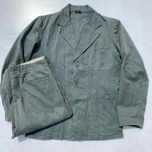 50 S 60 S スウェーデン軍 プリズナージャケット パンツ セットアップ Fristads Swedish Army Prisoner 囚人服 玉虫色 コットン タック サイズ52 W35位 ユーロミリタリー ミントコンディション 希少 ヴィンテージ Ba 877 Rm1246h Agito Vintage