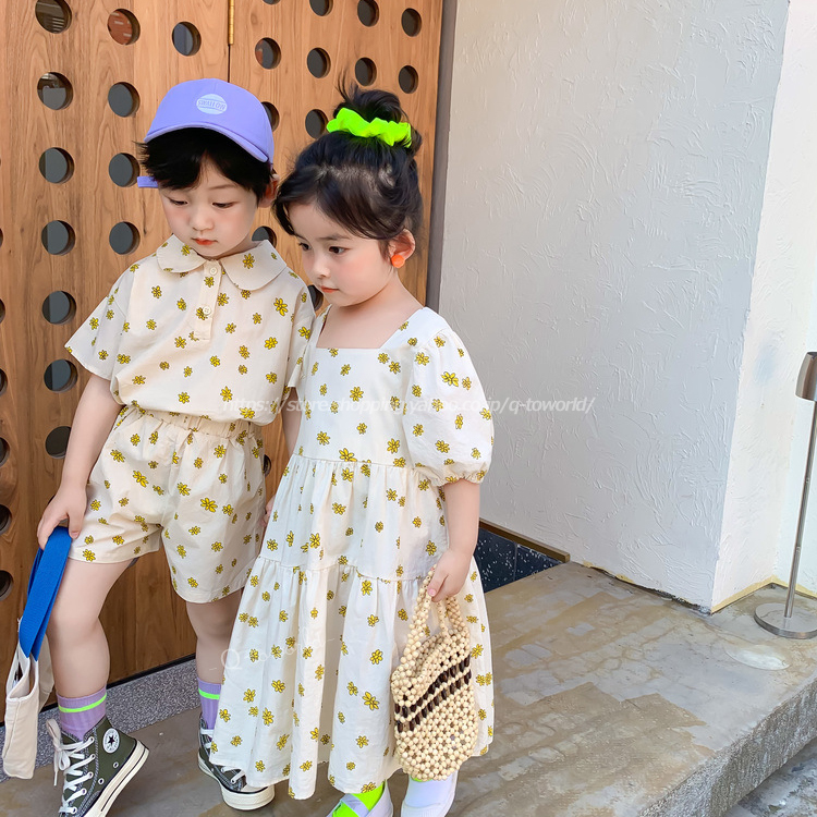 90 130 カップル コーデ 兄弟 姉妹 友達 双子コーデ フラワー 全2色 韓国版 韓国子供服 子供服 女の子 キッズ Q Toworld キュートワールド 子供服 メール便は何点でも送料の合計は280円