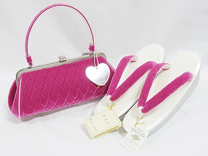 新品 75 Off アウトレット 訳あり 岩佐謹製 オリジナル 高級 草履バックセット ベルベット ラメ入り ブライトレッドパープル ピンク Kimono 庵