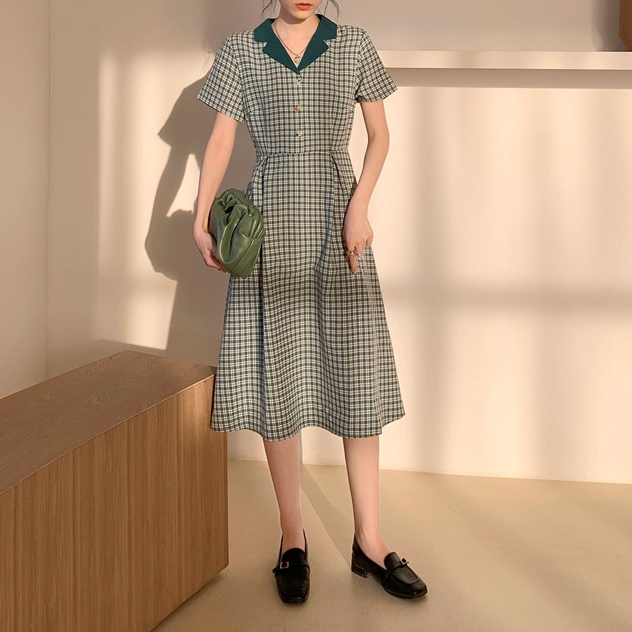 Green Check Pattern Dress グリーンチェック柄ワンピース Chervil