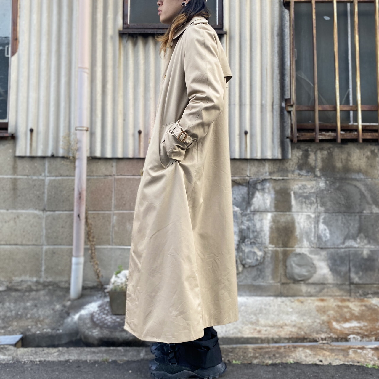 ビンテージ 英国製 Burberry S バーバリー ステンカラーコート バルマカーンコート レディースl相当 メンズm相当 古着 マキシ丈 ヴィンテージ 裏地バーバリーチェック ベージュ コート Cave 古着屋 公式 古着通販サイト