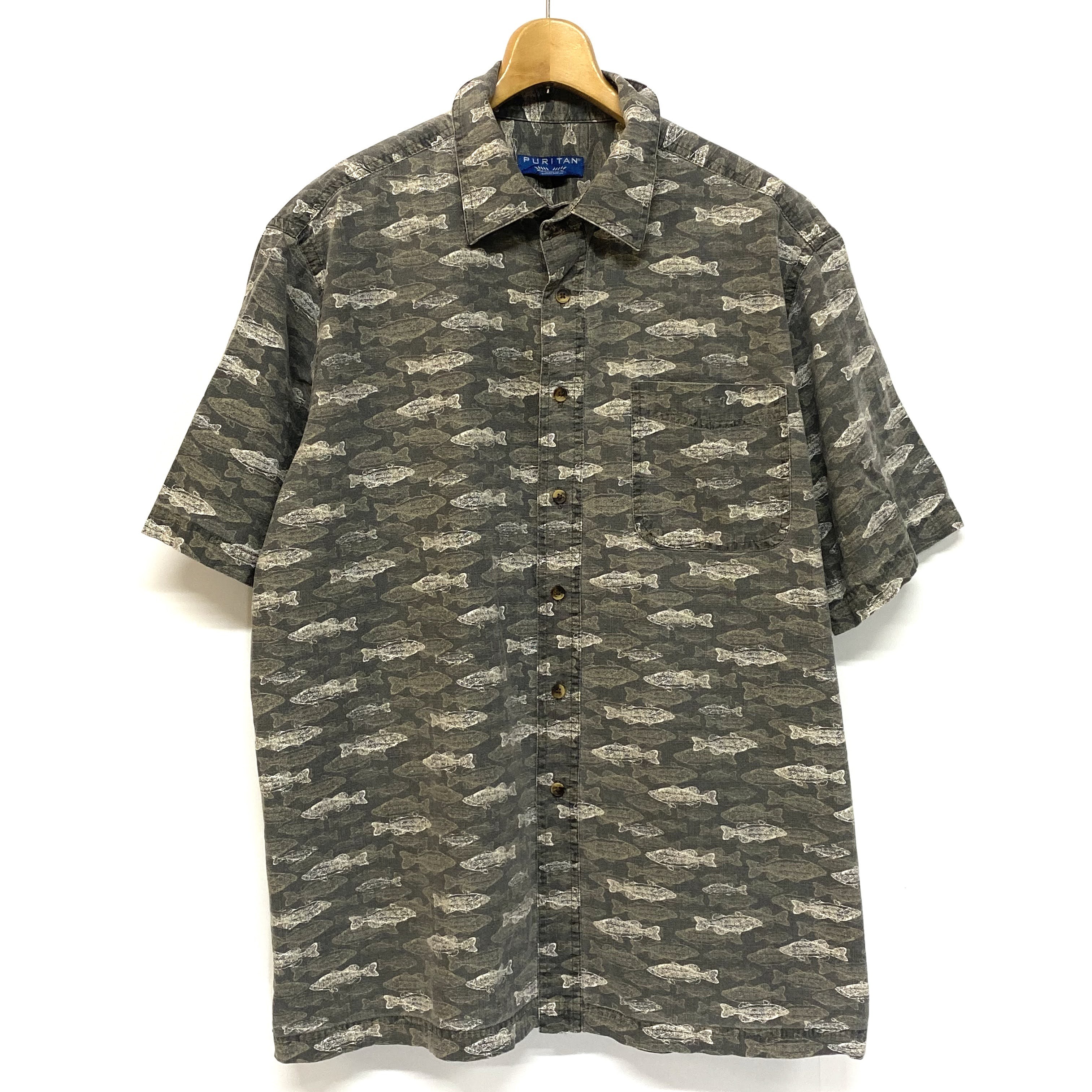 Puritan 魚柄 総柄 半袖ボタンダウンシャツ B Dシャツ メンズl 半袖シャツ Cave 古着屋 公式 古着通販サイト
