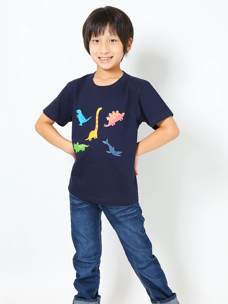 恐竜プリントｔシャツ 子供用 恐竜ミックス ネイビー Kt As 恐竜グッズ通販ショップ Chamaryu