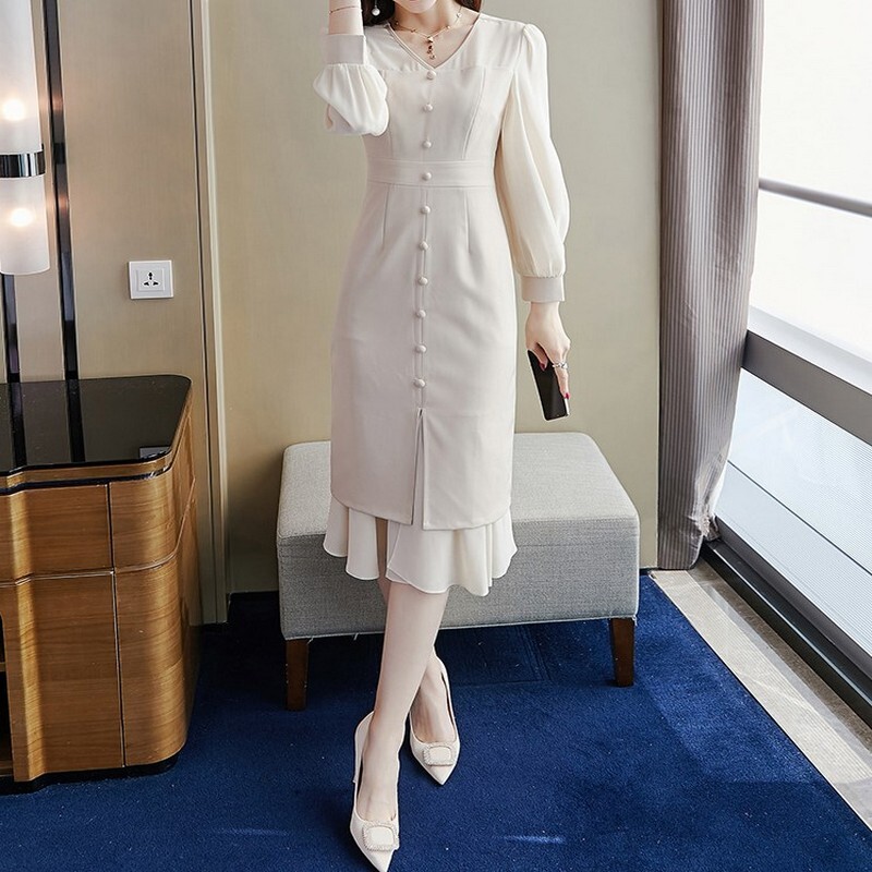 Vネックフロントボタンフリルワンピース 531 Mimirie