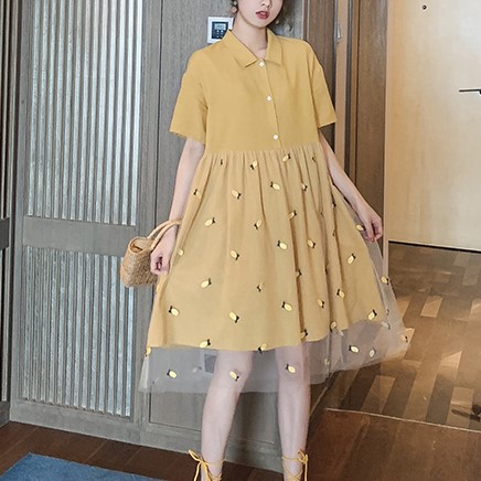 ワンピース 春 夏 半袖 ワンピース 韓国 シャツワンピース ひざ丈 メッシュ ポロシャツワンピース おしゃれなフランス パリのレディースファッションアイテム Minato