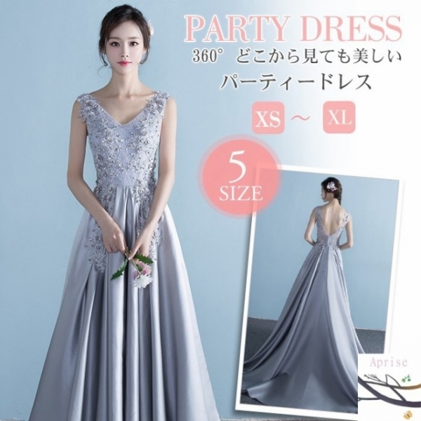 パーティードレス 結婚式 ドレス 二次会 袖なし パーティドレス お呼ばれ ｖネック ドレス ロングドレス 花飾り ウェディングドレス おしゃれ 代 30代 40代 新作 結婚式 二次会 お呼ばれ パーティドレス専門店 Graceful Dress By Minato