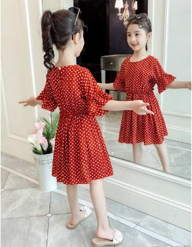 ママサイズ ドット柄 レトロ ワンピース 110 150cm ママサイズ 2カラー 水玉 半袖 膝丈 ハイウエスト フレア 19s S 韓国 子供服 女の子ガールズ キッズ P168 A Dear Child