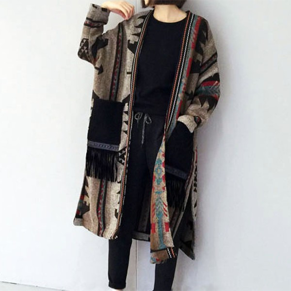 ネイティブ柄 ロング丈 カーディガン Nk1008 Y S Closet