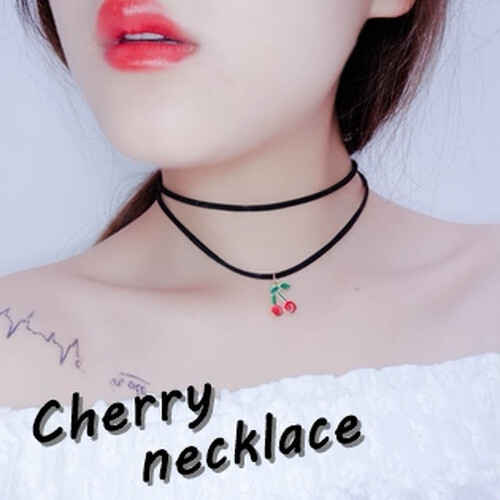 さくらんぼ ペンダント チョーカー ネックレス 2連 レディース 韓国 原宿 おしゃれ シンプル かわいい 黒 ブラック Cosmo Store