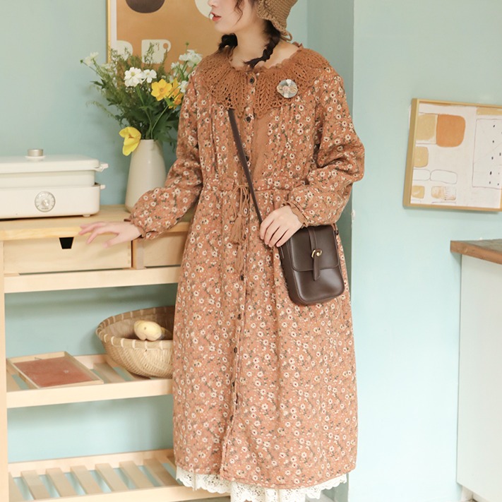 刺繍レースインナーボア花柄ワンピース 1342 Lehtia レフティア 淡色レトロなナチュラルスタイル