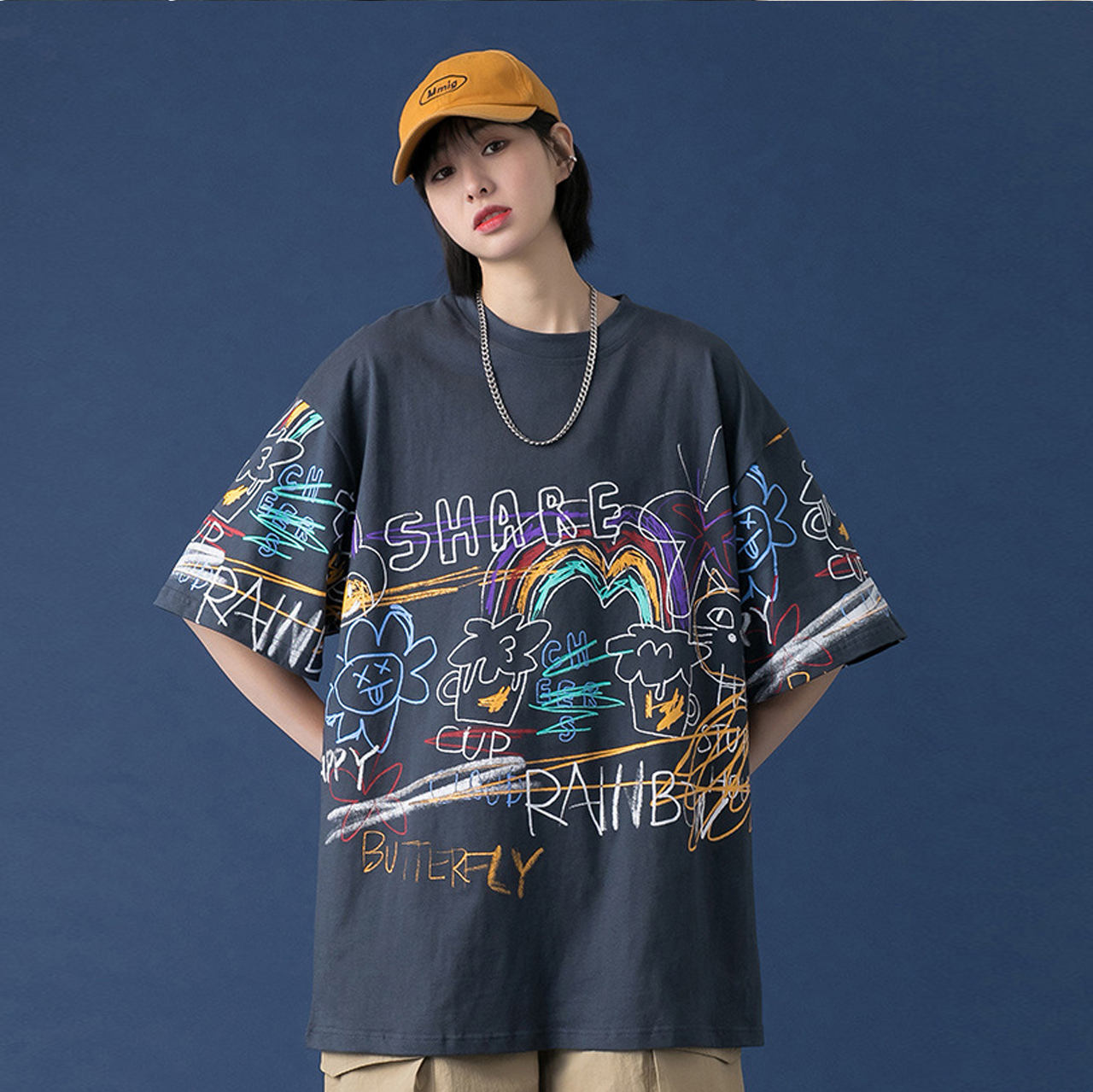 Regit Savagebase Doodle Half T Shirt Beige S S 韓国服 トップス カットソー 半袖 ｔシャツ ストリートファッション オーバーサイズ メンズライク ユニセックス 男女兼用 綿 夏 プチプラ 個性的 10代 代 着映え ネット通販 Tpt031 S S Regit