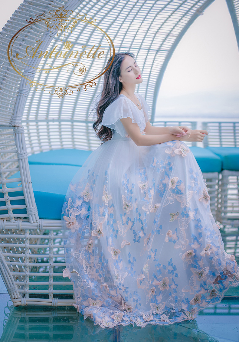 バタフライ ちょうちょ柄 旅行 服 撮影会衣装 リゾートワンピ レディースワンピース ちょうちょワンピ ちょうちょワンピース シフォン シフォン ワンピース シフォンワンピ モデル衣装 Antoinette