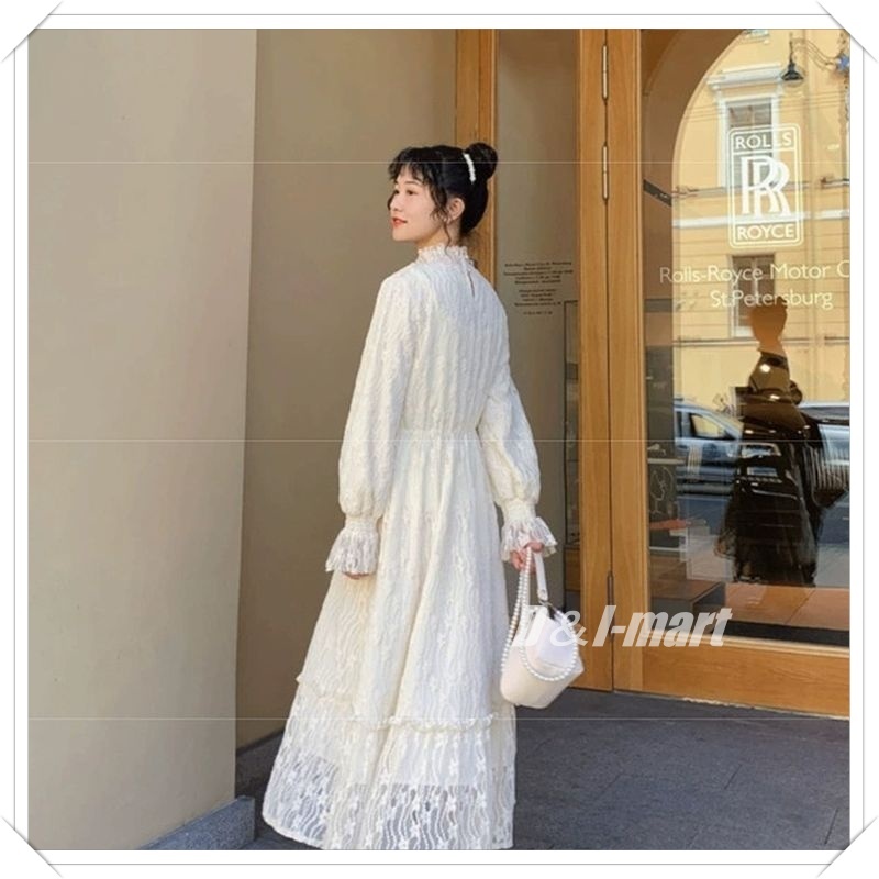 送料無料 森ガール 清楚系 ハイネック バテンレース ワンピース D I Mart