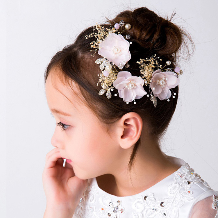 子どもヘアピン 3点セット 花 子供用 フォーマル 髪飾り ヘアアクセサリー キッズ 結婚式 ウェディング 発表会 入園式 卒園式 ピンク Elegant