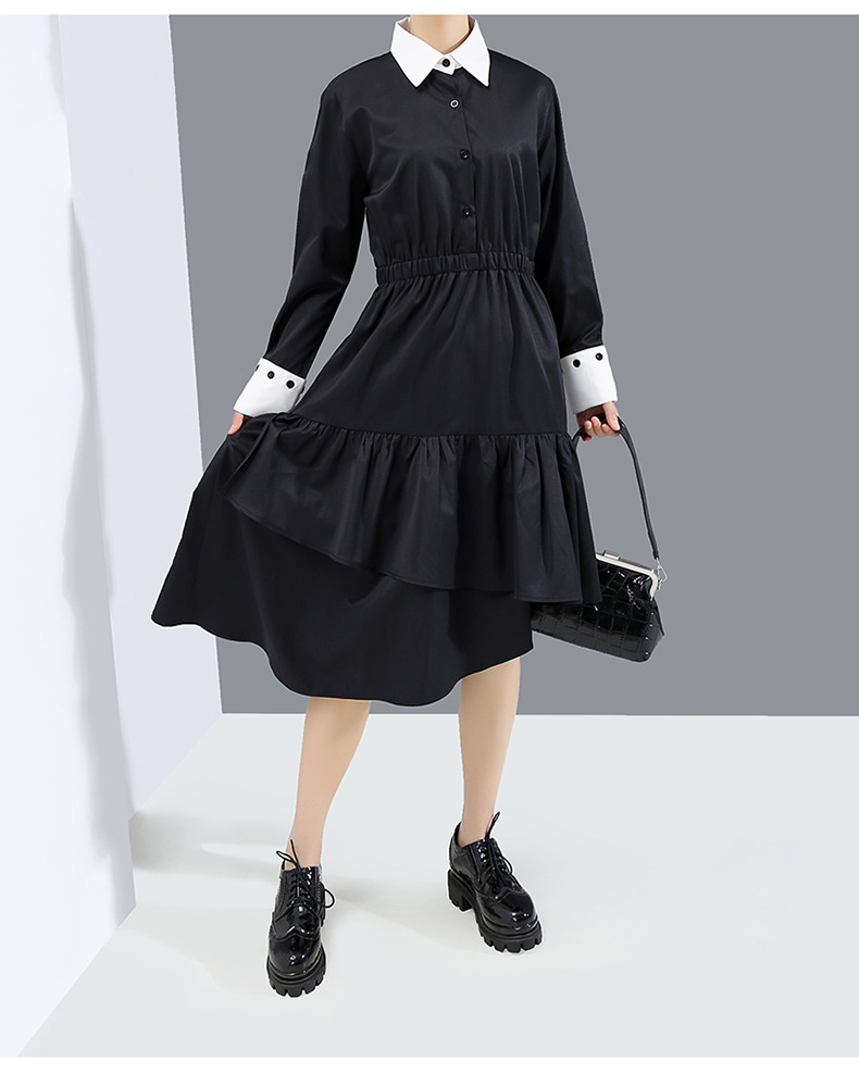 ワンピース 春 秋 膝丈 ワンピース 長袖 シャツワンピース 黒 白 ワンサイズ 海外子供服専門通販サイト リーファ