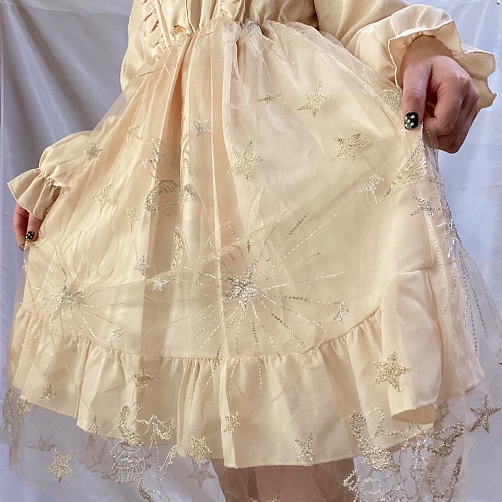 モニター砂糖様着用 ロリィタユニコーンメッシュ刺繍妖精ワンピース Black Lotus