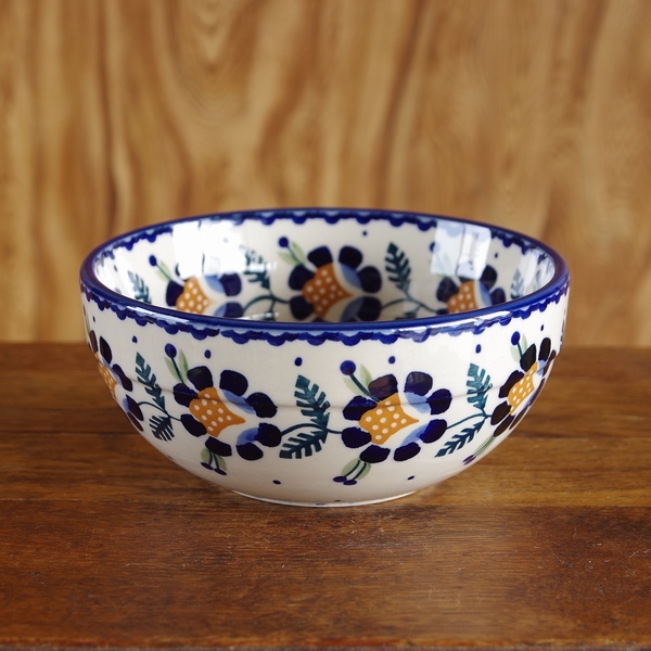 新品 ポーリッシュポタリー ポーランド食器 ボウル 16 5cm どんぶり 北欧風ネイビー 花柄 M103 Ru ボレスワヴィエツ陶器 Boleslawiec 大鉢 Flohmarkt フローマルクト