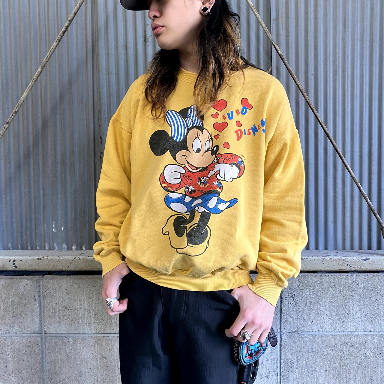 80年代 ユーロ ディズニー ミニーマウス プリントスウェット レディースl 古着 キャラクター Minnie Mouse 80s ビンテージ ヴィンテージ Disney トレーナー マスタードカラー スウェット Al Cave 古着屋 公式 古着通販サイト