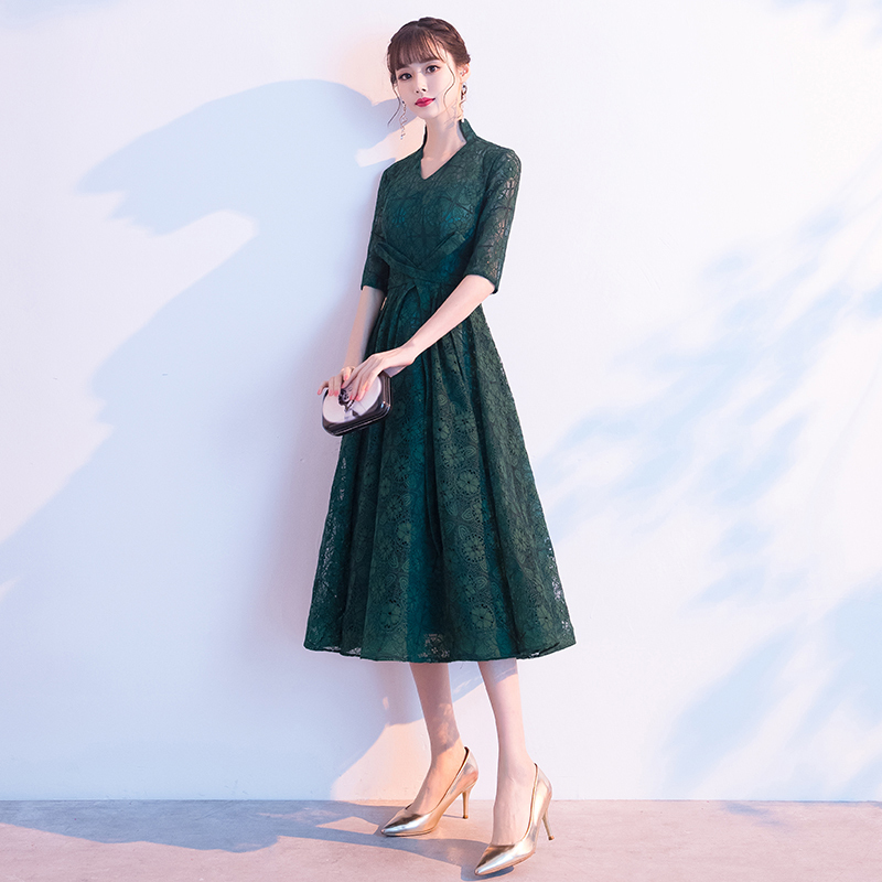 パーティードレス ロングワンピース ロングドレス レースワンピース 女子会 二次会 お呼ばれドレス 発表会 大きいサイズ S M L Ll 3l 4l Vネック 魅力的 ビリジャン Elegant