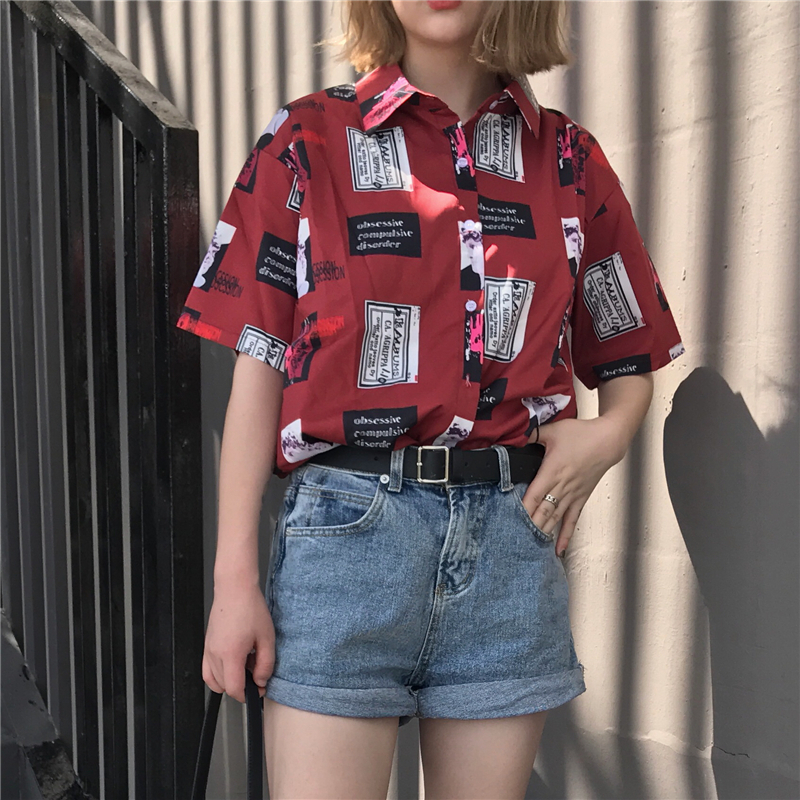 海外発送 石川 翔鈴さん着用 レトロ調 ハーフスリーブシャツ 韓国ファッション通販 Albedo アルベド