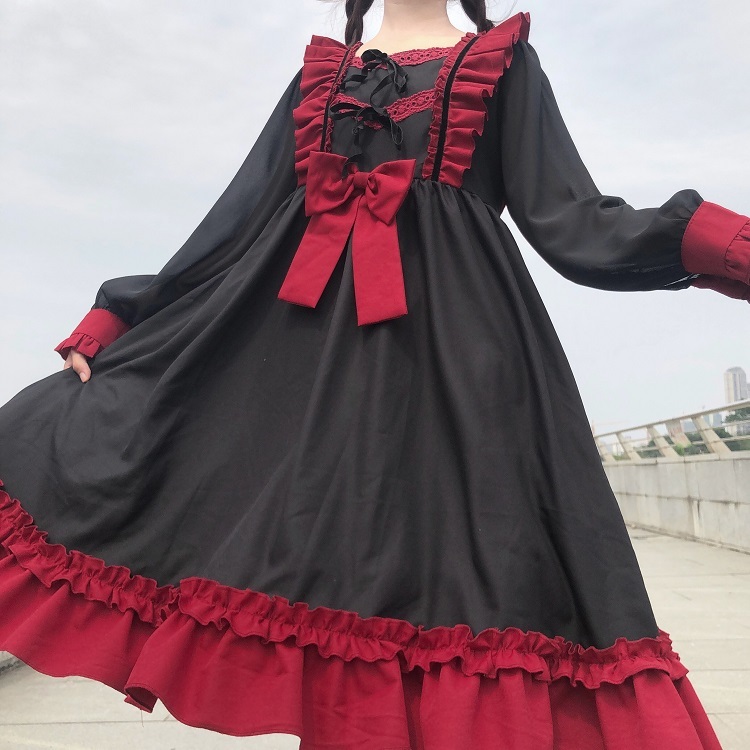 フリル ロリータ ガーリー ゴスロリ メイド服 メイドワンピース 可愛いフリルワンピース 配色ワンピース ｒ065 Rumina Select Shop