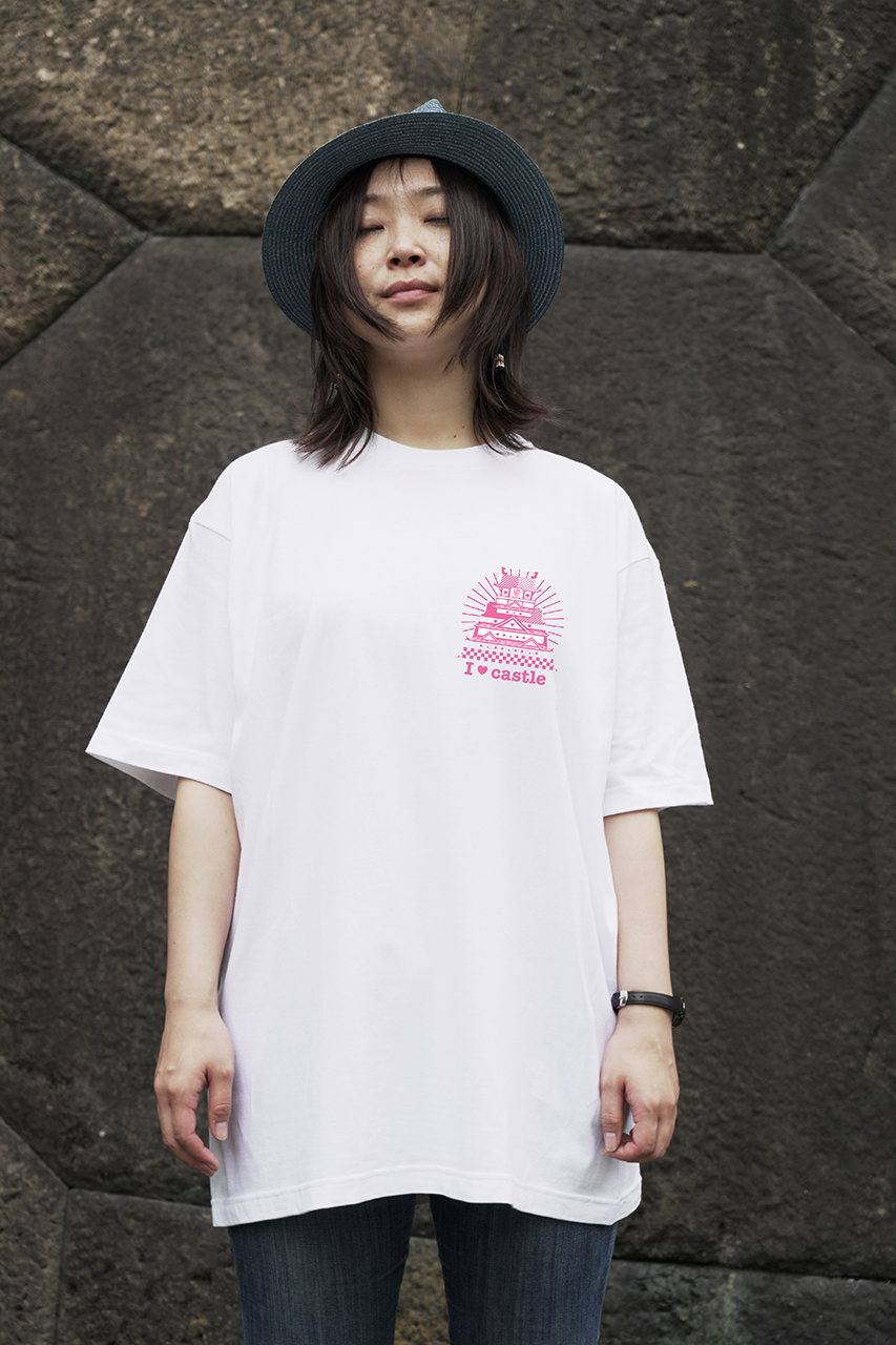 I Love Castle Tシャツ ベーシック ピンク 白 戦国と武将のアイテム Yockdesign Rekishi Label