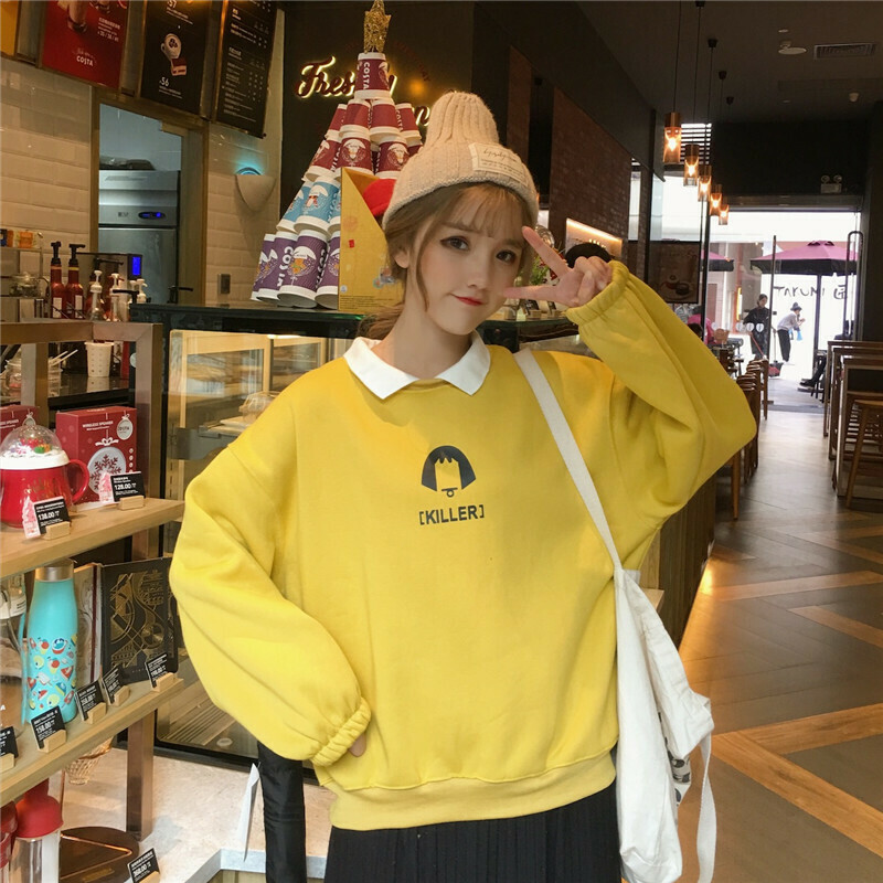大きいサイズ 韓国レディースファッション スウェット トレーナー カジュアル 襟付き プルオーバー リトルガールプリント 送料無料 5515 流行オルチャンファッション 人気のプチプラ韓国レディースファッション新作通販 Aliceholly