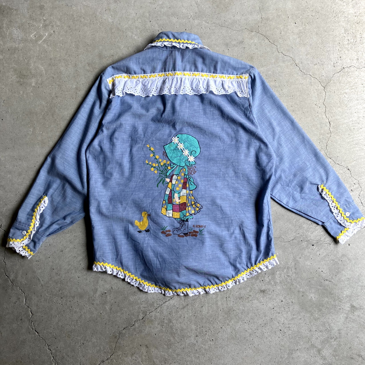 70年代 ヴィンテージ ハンドペイント レースリメイク シャンブレーシャツ レディースl相当 古着 70s ビンテージ メンズm相当 長袖シャツ Al2109 Cave 古着屋 公式 古着通販サイト