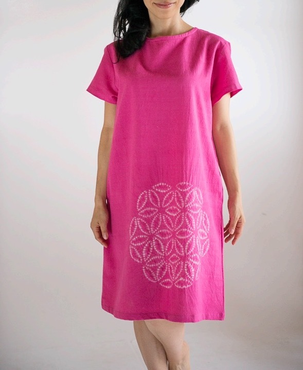 フラワーオブライフ 絞り染めワンピース ベリーピンク Bluearth And Pema