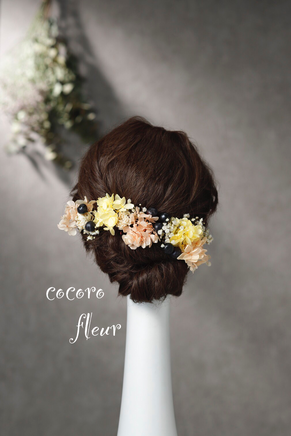 ふわふわかすみ草髪飾り ウェディング 袴 振袖 成人式 ヘアドレス ヘアパーツ プリザーブドフラワー ドライフラワーフラワー Cocorofleur