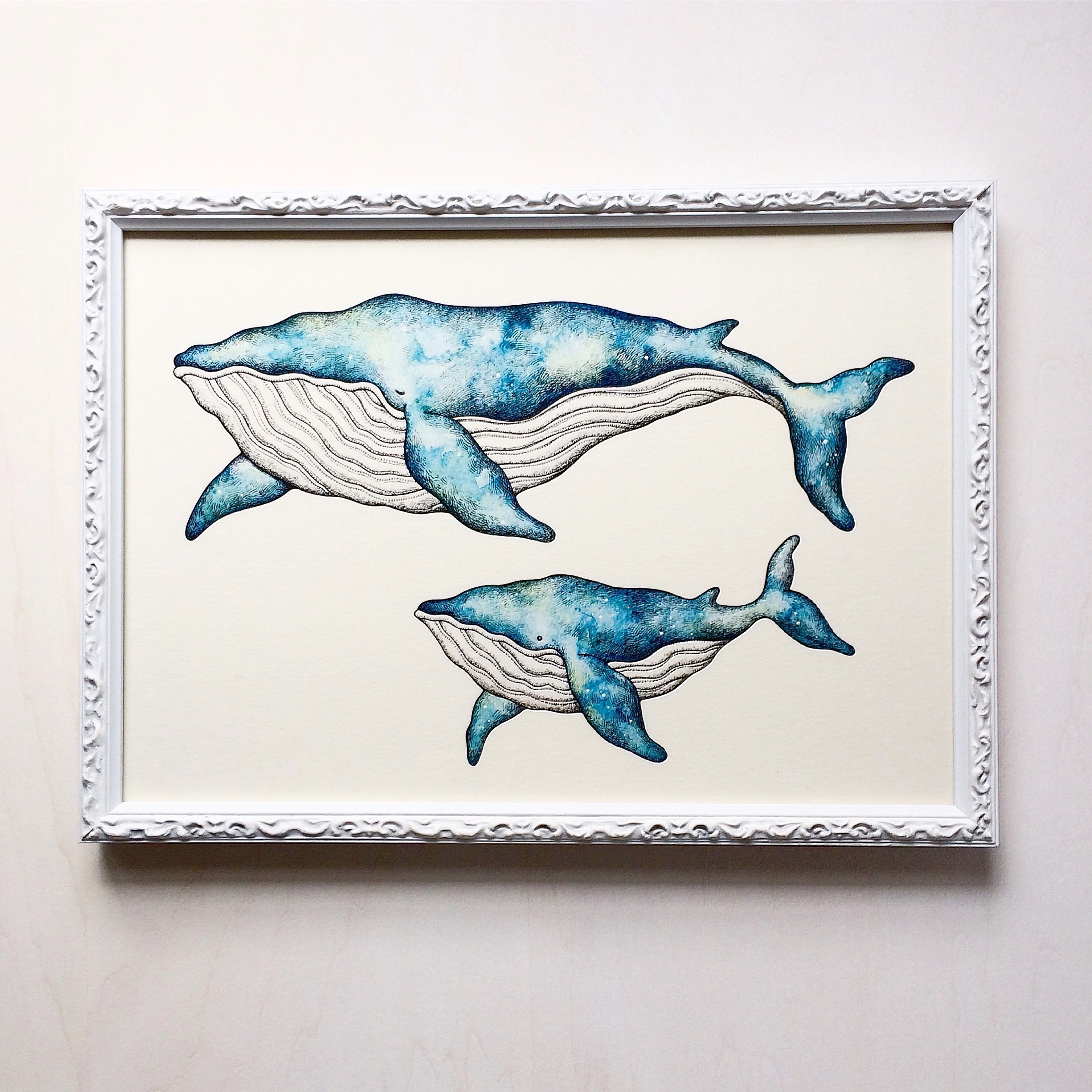 クジラの親子 アートプリント イラスト複製画 Cashew Fafa