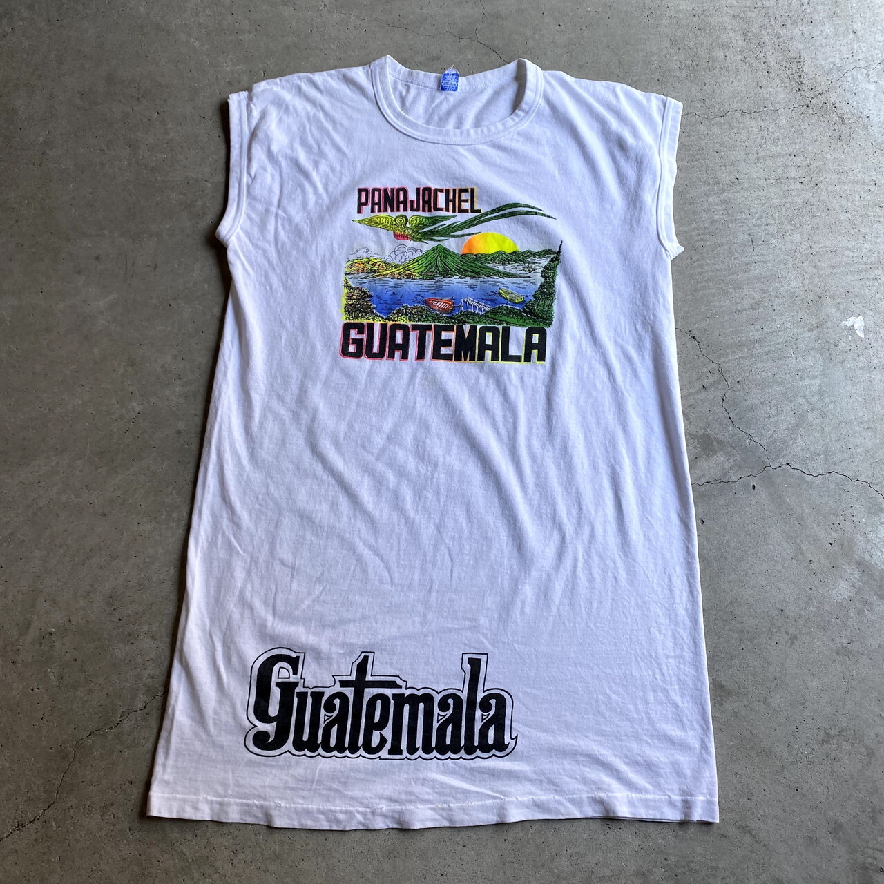 80 90年代 Panajachel Guatemala ロゴプリント ロング丈 ノースリーブtシャツ ワンピース ヴィンテージ メンズl Xl相当 レディース 古着 80s 90s ビンテージ ヴィンテージ シングルステッチ ホワイト 白 Tシャツ Sa2107 Cave 古着屋 公式 古着通販サイト