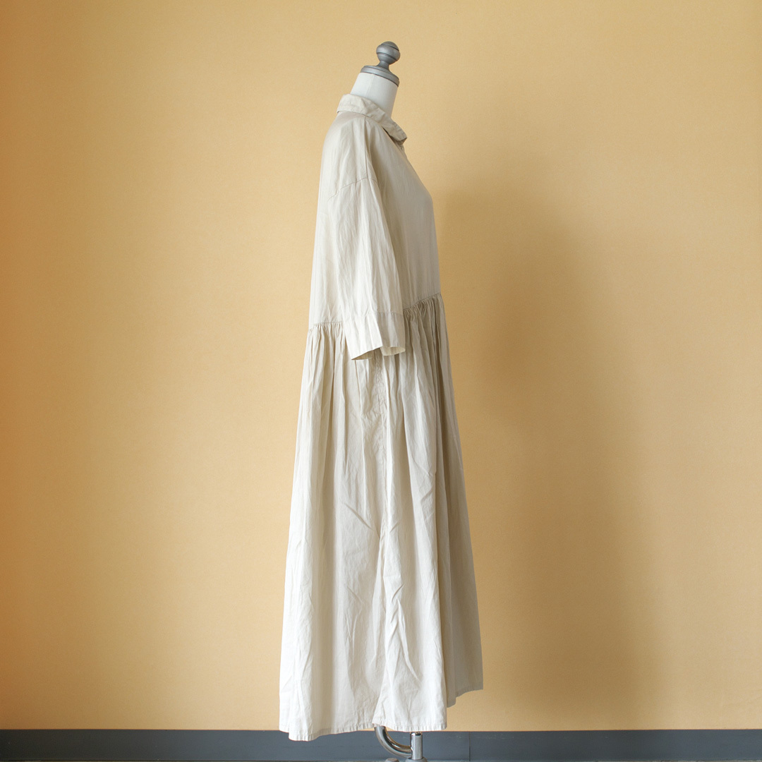 Gauze ガーゼ G525 Switching Gather Shirt One Piece スウィッチングギャザーシャツワンピース カフェオレ Chelsea チェルシーオンラインショップ 四日市