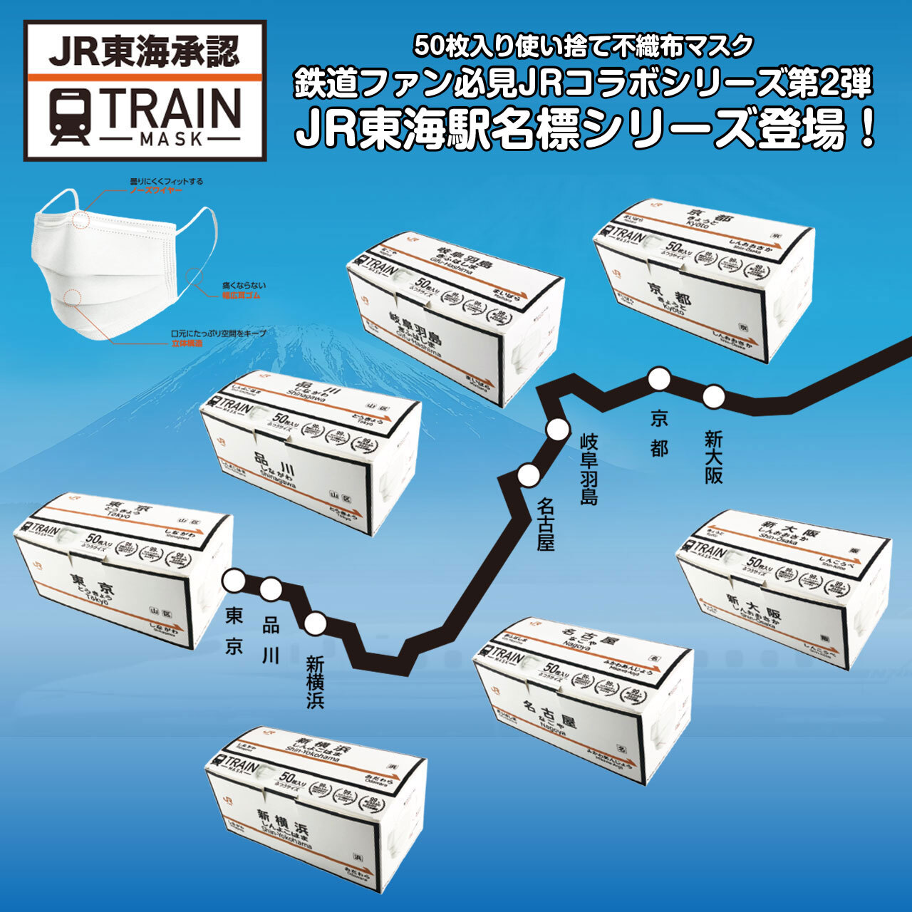 即納 鉄道ファン必見 日本製 Jr東海駅名標シリーズ トレインマスク 50枚入 Jr東海承認済 株式会社ギャレリアインターナショナル