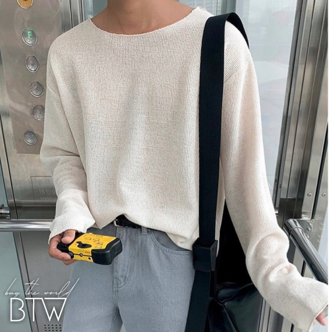 韓国メンズファッション Bw574 ボトミング ニットシャツ ロングt ラウンドネック 無地 長袖 シンプル 韓国メンズ服 流行プチプラ 韓国メンズファッション新作通販 Buy The World