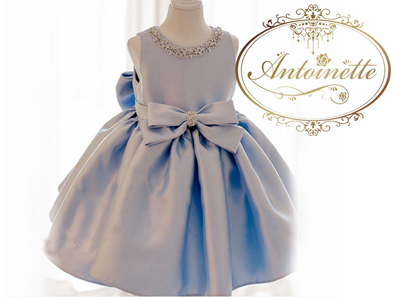 赤ちゃん Size90 100 110 1 130 140 150 セレモニードレス ビジュー 青 ブルー 水色 ドレス キッズドレス Antoinette