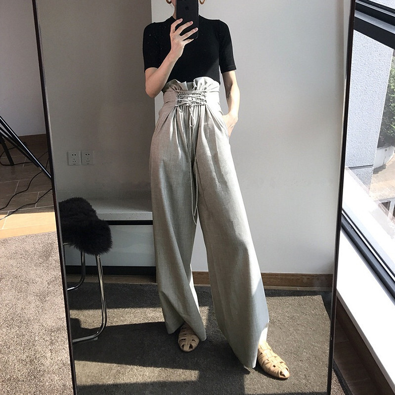 パンツ レディース ロング ワイド ズボン ボトムス ハイウエスト コルセット風 おしゃれ かっこいい シンプル 無地 リラックス 抜け感 大人カジュアル パンツ コーデ ワイドパンツ クール 個性的 着回し レースアップ レジャー 休日 細見え 脚痩せ Ol 通勤 学生 通学