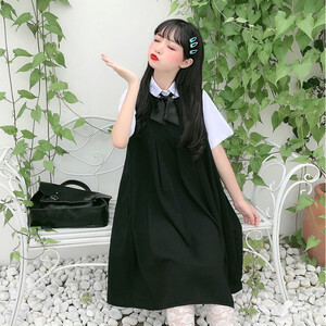 ジャンパースカート Aライン プリーツ ワンピース リボン付き シャツ 制服風 4704 人気プチプラレディース韓国ファッション新作通販 Aliceholly アリスホーリー