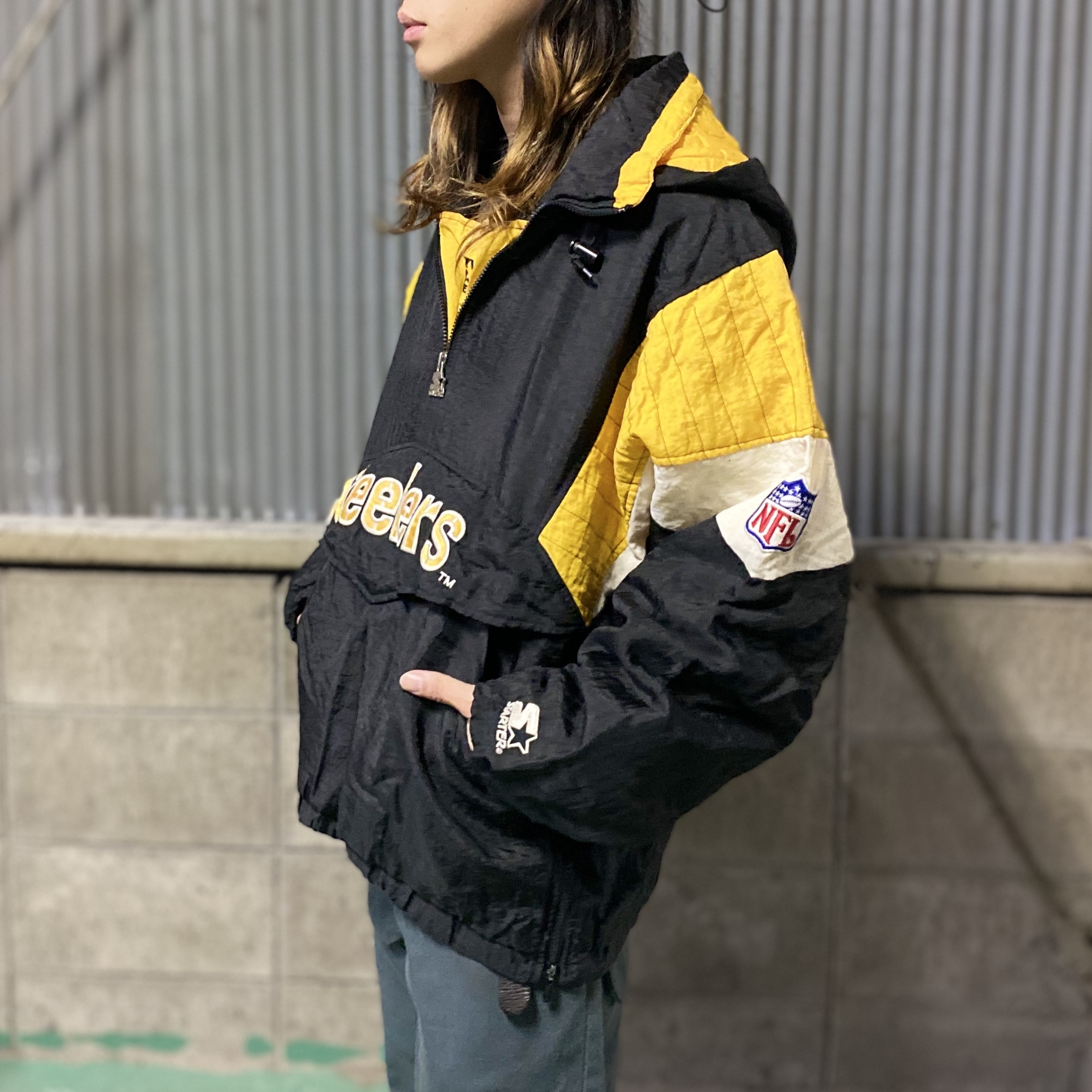 90s REDSKINS バックロゴ ハーフジップ アノラックジャケット L-