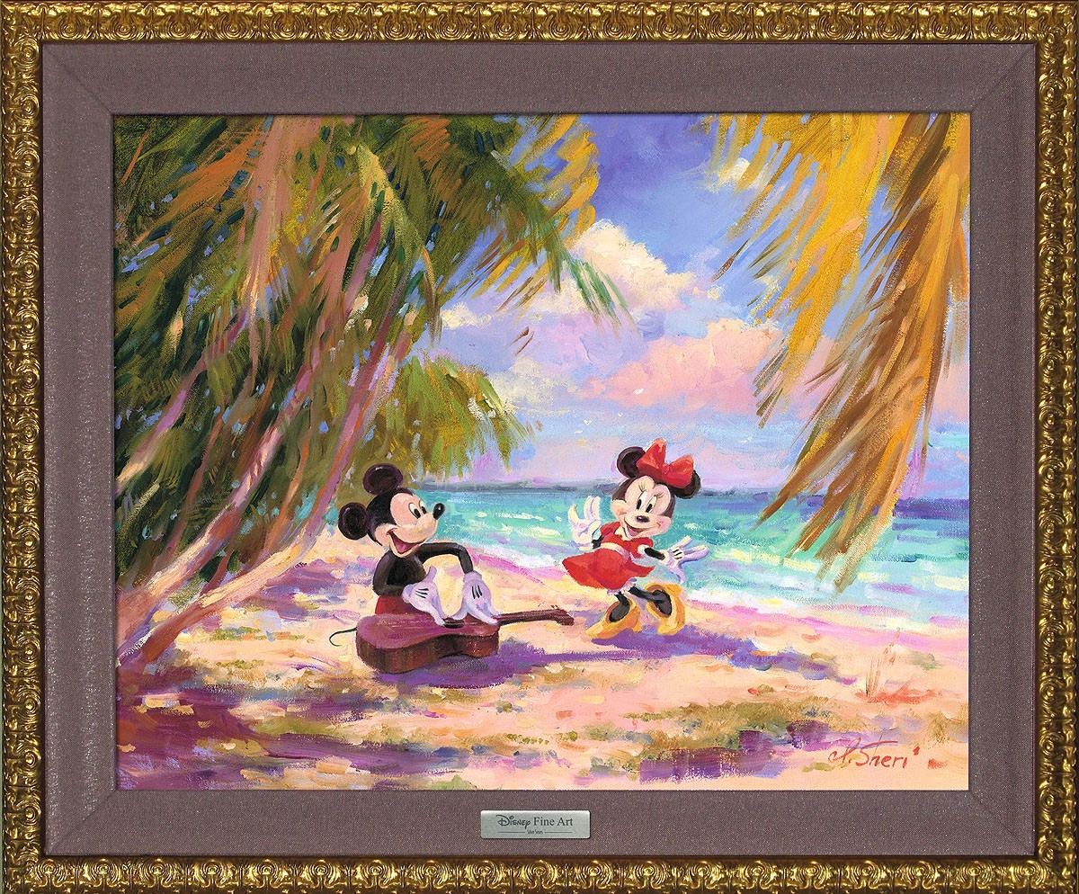 ディズニー絵画 ミッキー ミニー ヤシの木とアイランドブリーズ 作品証明書 展示用フック付 限定500部キャンバスジークレ ディズニー絵画 ポスター